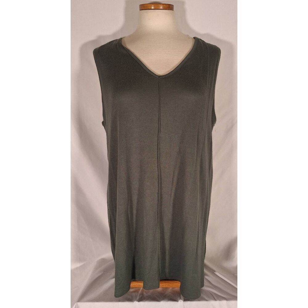 Issac Mizrahi New York Womens Military Green V-Neck Knit Tank Top‎ Size Medium